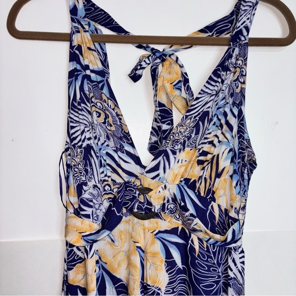 Japna Goa Women’s Small Jumpsuit Tropical Blue Floral Halter Wide Leg Smocked - Picture 4 of 13